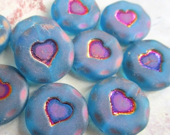1 abalorio de cristal checo exclusivo Corazón arcoíris 21 mm azul capri Vitrail corazón abalorios checos originales Valentine Boho Hippie Festival Ethno