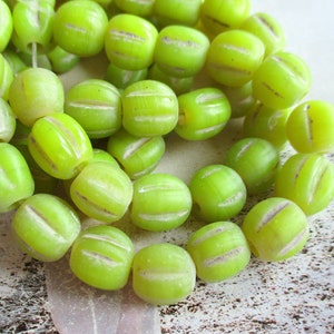6 Lampwork Glass Beads Indonesia lime green melons antique finish 9 - 10 mm ethnic jewelry kiwi green ethnic style boho