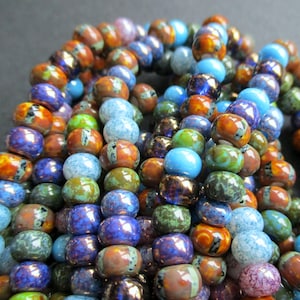 1 filo di perline grandi da 25 cm 2/0 - 3/0 mix di colori Aged Killer Frosted Picasso Stripped Mix marrone blu lilla verde ca