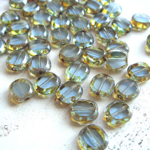 10 Bohemian glass beads Table Cut Candy 10 x 9 mm light blue Picasso finish original czech beads glass buttons transparent