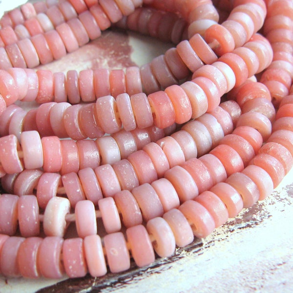 20 glass rondelle spacers 7 - 8 mm vintage pink ethnic beads discs Indonesia rustic finish ethnic ethnic jewelry