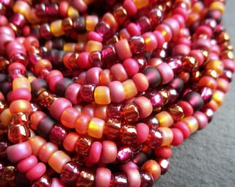 1 long strand 50 cm Rocailles 6/0 Toho Miyuki Matsuno Czech Seed Beads Mix Juisy approx. 180+ beads raspberry orange red pink dark amethyst
