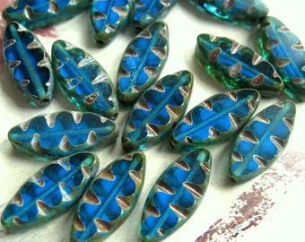 4 Böhmische Glasperlen petrolblau Picasso Finish 18 x 8 mm Table Cut Beads Ovals original czech beads petrol transparent Perlenschmuck