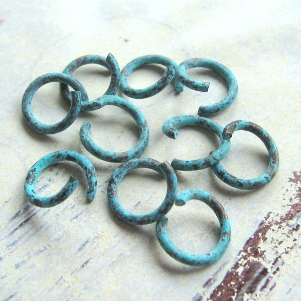 10 Binderinge Biegeringe Kupfer green Patina 8 mm Mykonos Beads Ethno Boho patinierte Ringe offen Beach Style Hippie