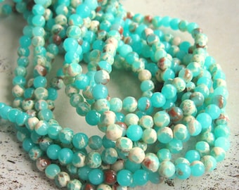1 strand Imperial Jasper 4 mm turquoise green natural stone beads jade green sand rust brown semi-precious stone pearl bracelet pearl jewelry