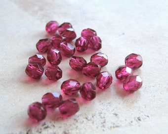 25 perles de verre taillées bohème fuchsia 4 mm perles tchèques originales perles de verre à facettes boho perle bijoux bracelet de perles