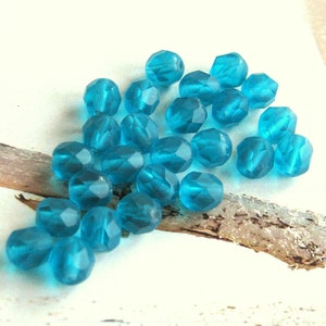 25 Böhmische Glasschliffperlen Teal 6 mm matt transparent original czech beads petrol facettierte Glasperlen feuerpoliert