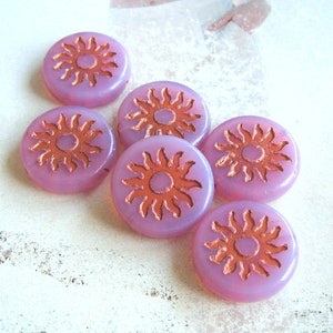 1 exclusive Bohemian glass bead Sun 22 mm dusty rose opal Copper Wash original czech beads sun Boho Hippie vintage pink Festival Ethno