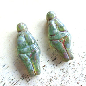 Dea 2 esclusive perle di vetro di Boemia 25 x 10 mm verde acqua trasparente finitura Picasso in rilievo su entrambi i lati originali perle ceche etniche