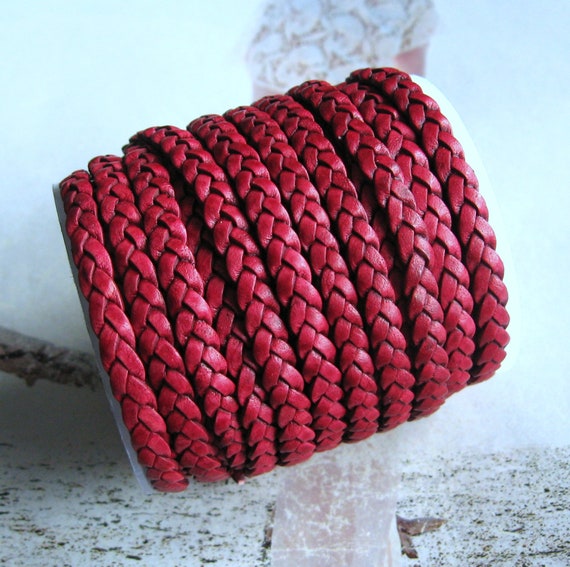 m leather cord braided vintage red mm wide genuine leather braided  leather flat leather wrap bracelet Boho Ethno deep red