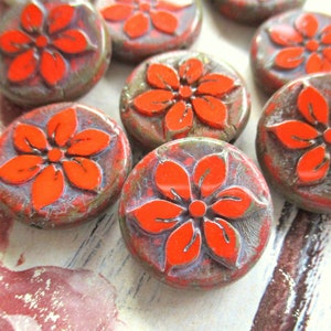 Fiore 2 esclusive perle di vetro di Boemia 18 mm arancione scuro opaco rustico finitura Picasso Taglio tavolo perline ceche originali Hippie Boho Ibiza