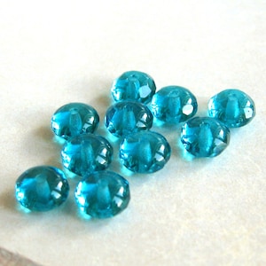 10 rondelle in vetro di Boemia turchese scuro 4 x 7 mm ciambelle petrolio verde acqua perline ceche originali
