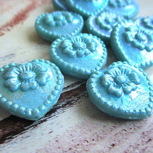 Cuore con rosa 2 esclusive perle di vetro di Boemia 17 x 17 mm turchese opaco finitura vitrail perle ceche originali Oktoberfest boho nostalgico