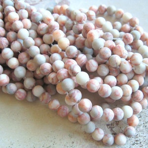 1 strand of jasper 6 mm matt multicolor rose gray natural stone beads boho ethnic pearl bracelet pearl jewelry vintage pink gray sand image 1