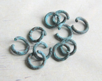 10 Binderinge Biegeringe Kupfer green Patina 6 mm Mykonos Beads Ethno Boho patinierte Ringe offen Beach Style Hippie