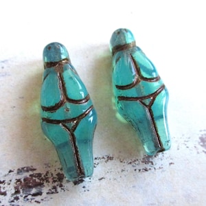 Dea 2 esclusive perle di vetro di Boemia 25 x 10 mm acqua vaselina opalina lavaggio bronzo scuro in rilievo su entrambi i lati originali perle ceche etniche