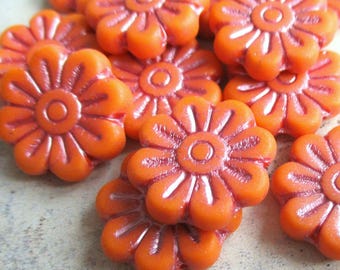 4 Bohemian glass flowers 18 x 18 mm Daisy Flower orange opaque matte pink finish original Czech beads glass flowers