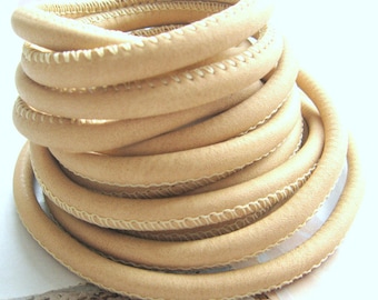 20 cm leather strap, 5 mm, sand beige, genuine leather, soft nappa leather, natural beige sand, hemmed leather, leather jewelry, wrap bracelet