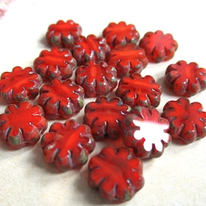 10 fiori di vetro di Boemia 9 x 9 mm rosso arancio rosso cristallo marmorizzato finitura Picasso Fiore di cactus fiori di vetro originali perline ceche Taglio da tavolo