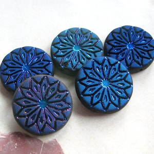 Mandala 2 esclusive perle di vetro di Boemia da 18 mm verde petrolio opaco rivestimento Vitrail nero blu perle ceche originali ornamento Ethno Boho