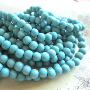 1 Strang Holzperlen Naturholz teal blue 8 mm Vintageperlen für Malakette Boho Festival Hippie Ibiza leichte Perlen Sommerschmuck