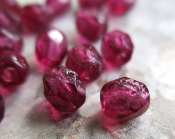 25 Bohemian faceted glass beads, 4 mm, fuchsia, transparent etched finish, pink wash, original Czech beads, faceted glass beads, boho mini beads