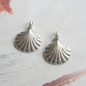Könnte beinhalten: Zwei silberfarbene Metallschildkrötenanhänger mit einem detaillierten, strukturierten Design. Die Anhänger haben eine Öse oben zum Anbringen an Schmuck oder andere Bastelarbeiten.