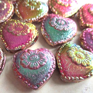 Cuore con rosa 2 esclusive perle di vetro di Boemia 18 x 17 mm finitura Vitrail trasparente su entrambi i lati perle ceche originali Wiesn Boho