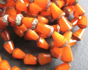 10 Böhmische Faceted Drops 8 x 6 mm Top Cut orange opaline Picasso Finish original czech beads geschliffene Glastropfen für Ohrschmuck