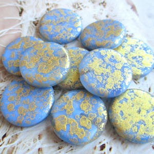 Perline a moneta a 2 ruote da 21 mm, blu cielo, marmorizzate, opache, finitura Gold Rain, perline di vetro boemo esclusive, perline ceche originali