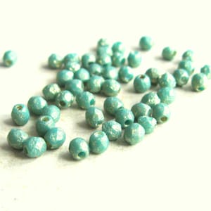 50 Böhmische Glasschliffperlen dunkeltürkis etched Finish goldfarbene Waschung 3 mm Miniperlen original czech beads facettierte Glasperlen