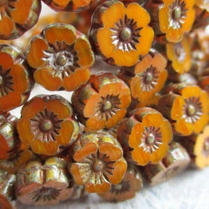 8 Bohemian glass beads Flower Hawaii 8 mm orange brown marbled opaque Picasso finish glass flowers original Czech Beads Table Cut Boho