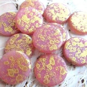 Perline a moneta a 2 ruote da 21 mm, perline in vetro di Boemia esclusive, perline ceche originali, finitura oro pioggia, rosa antico chiaro opaco