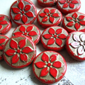 Fiore 2 esclusive perle di vetro ceche 18 mm rosso opaco finitura oro antico Taglio da tavolo perline ceche originali Hippie Boho Ibiza