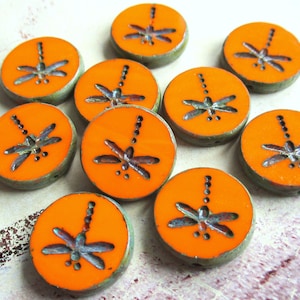 Dragonfly 2 esclusive perle di vetro ceche 17 mm arancione opaco finitura Picasso libellula scura taglio tavolo perline ceche originali