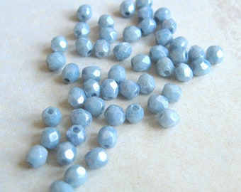 50 Böhmische Glasperlen denim blue 3 mm Glasschliffperlen jeansblau original czech beads feuerpoliert facettiert Miniperlen