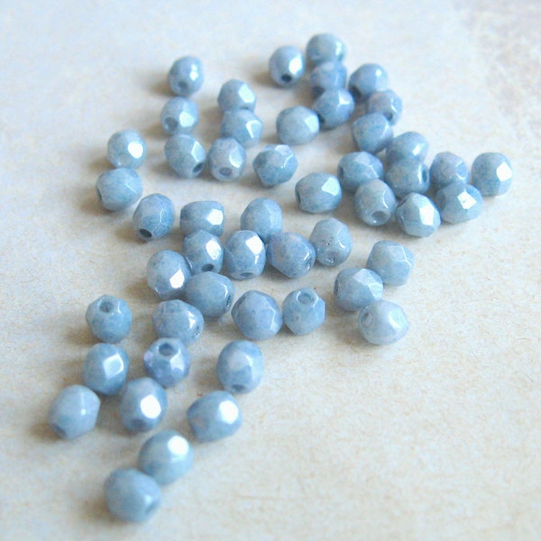 50 Böhmische Glasperlen denim blue 3 mm Glasschliffperlen jeansblau original czech beads feuerpoliert facettiert Miniperlen