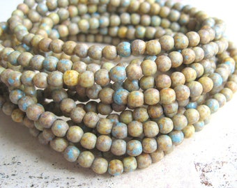 50 Böhmische Glasperlen Honey 4 mm etched Finish Picasso Finish Turquoise Wash original czech beads Glasperlen Druk Beads