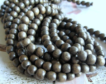 1 rang de perles en bois Greywood bois naturel 6 mm perles rondes en bois clair gris-marron mala chaîne mala ethno boho festival bracelet en perles bijoux naturels