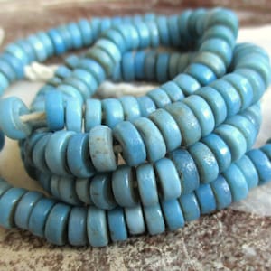 20 distanziatori a rondelle in vetro da 7 - 8 mm, perline etniche blu denim, dischi indonesiani, finitura rustica, gioielli etnici