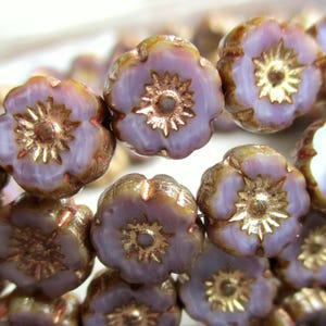 8 Bohemian glass beads Flower Hawaii 8 mm purple marbled gold-colored finish glass flowers original Czech Beads Table Cut Hippie Boho Ethno