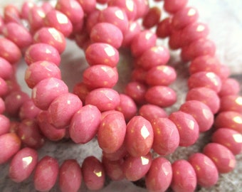 25 Bohemian glass rondelle 4 x 7 mm vintage rose opaque lustered donuts rondelle original czech beads glass cut beads