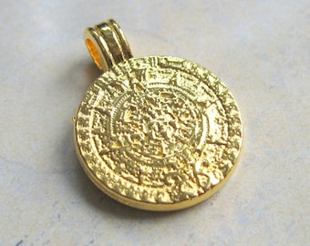 Metal pendant disc 20 x 16 mm gold-plated Maya disc coin pendant begging jewelry ethnic boho festival