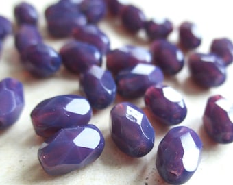 20 Bohemian glass olives 7 x 5 mm dark purple opal faceted glass beads original Czech beads