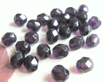 25 Böhmische Glasschliffperlen 6 mm dunkles lila original czech beads facettierte Glasperlen Boho