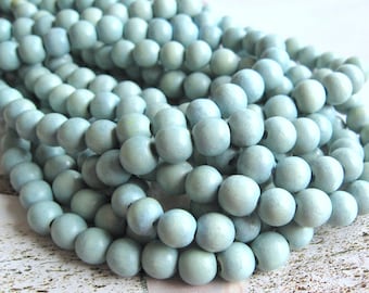 1 Strang Holzperlen Vintage sea green 8 mm leicht Holzschmuck wassergrün Boho Ethno Mala Malaketten Hippie Ethnoschmuck Naturschmuck