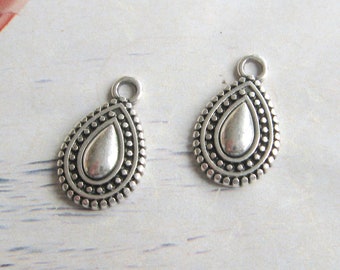 2 silver-colored teardrop pendants, 16 x 10 mm, dangle earrings, charm earrings, boho patterned ethnic teardrop shape