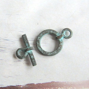 Toggle-spänne T-spänne 19 x 13 mm Patina grön Toggle-spänne patinerade Mykonos-pärlor Boho Ethno Festival Hippie