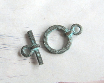 Toggle clasp T-clasp 19 x 13 mm patina green Toggle clasp patinated Mykonos Beads Boho Ethno Festival Hippie
