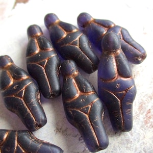 Dea 2 esclusive perle di vetro di Boemia 25 x 10 mm viola scuro traslucido opaco finitura bronzo antico originali perle ceche boho etnico